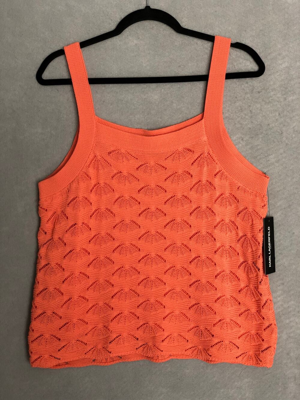 Karl Lagerfeld Paris Feather Fan Tank Top Fusion Coral Women's XL NEW
